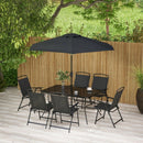 Bauden Creek 8pc Outdoor Patio Dining Set with 6 Folding Chairs, Table and Umbrella - Black