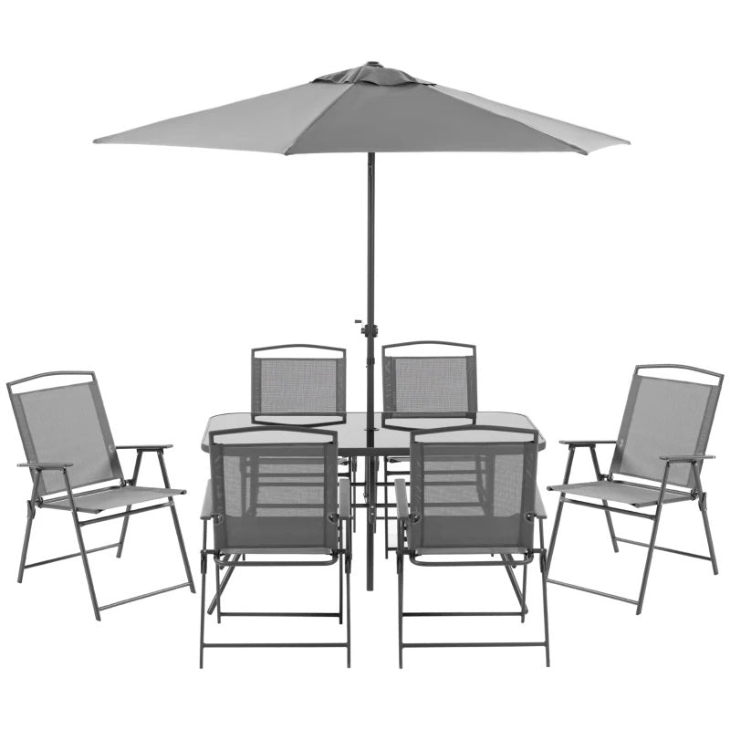 Bauden Creek 8pc Outdoor Patio Dining Set with 6 Folding Chairs, Table and Umbrella - Dark Grey