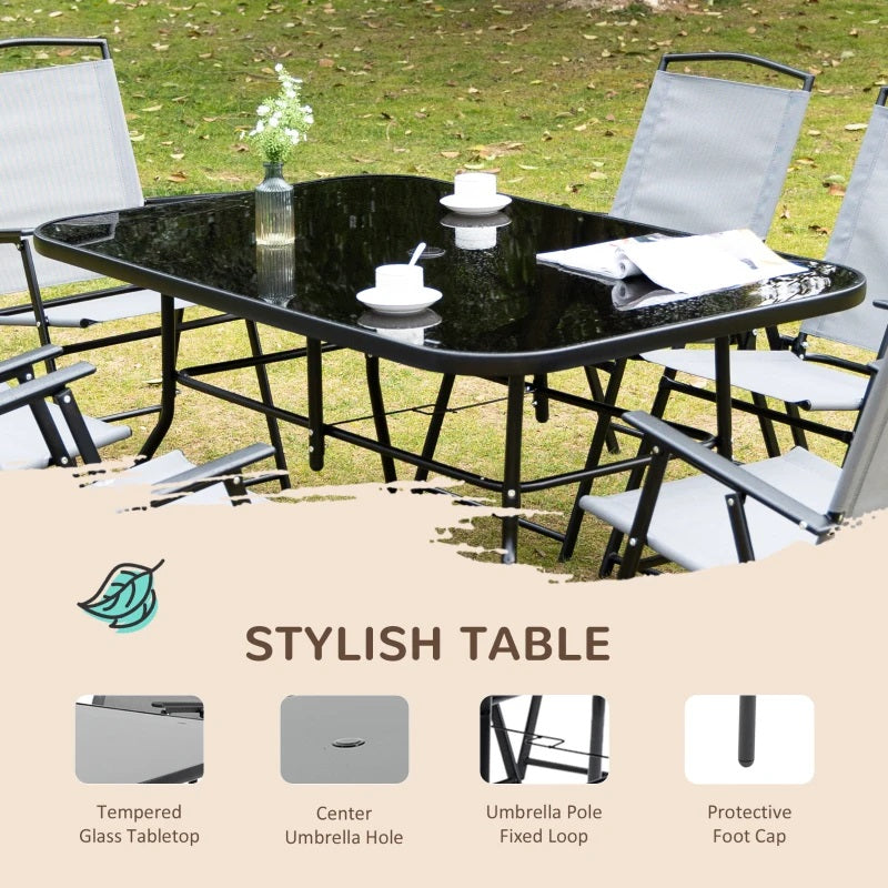 Bauden Creek 8pc Outdoor Patio Dining Set with 6 Folding Chairs, Table and Umbrella - Dark Grey