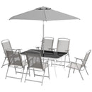 Bauden Creek 8pc Outdoor Patio Dining Set with 6 Folding Chairs, Table and Umbrella - Grey
