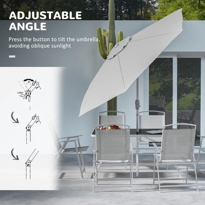 Bauden Creek 8pc Outdoor Patio Dining Set with 6 Folding Chairs, Table and Umbrella - Grey