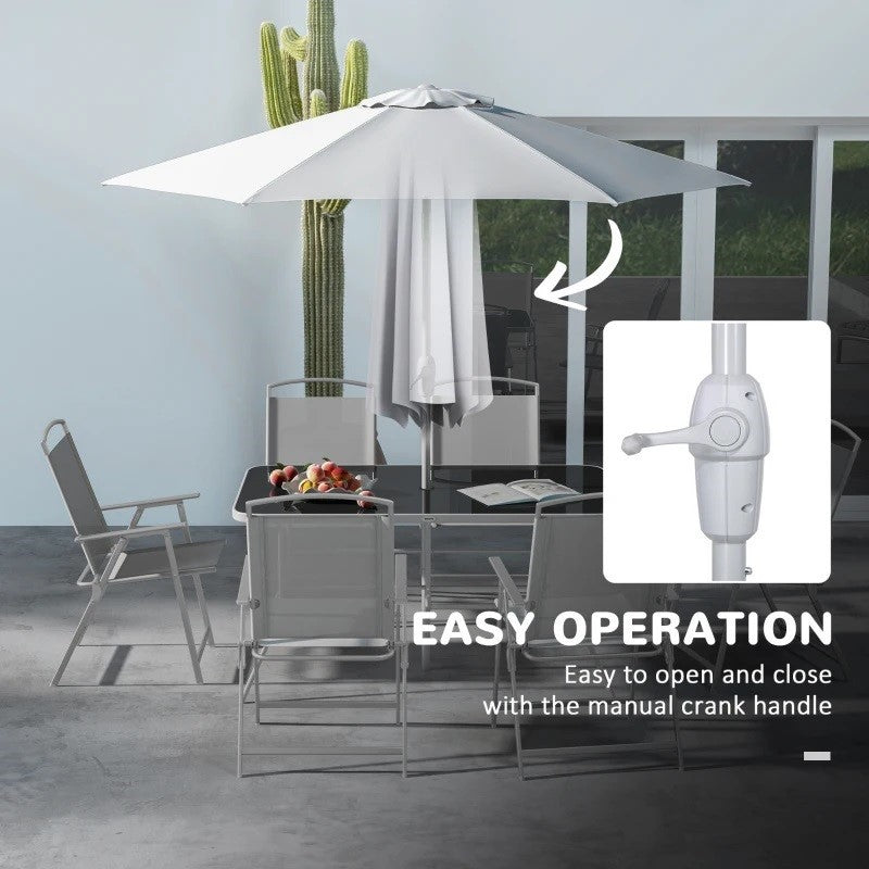 Bauden Creek 8pc Outdoor Patio Dining Set with 6 Folding Chairs, Table and Umbrella - Grey