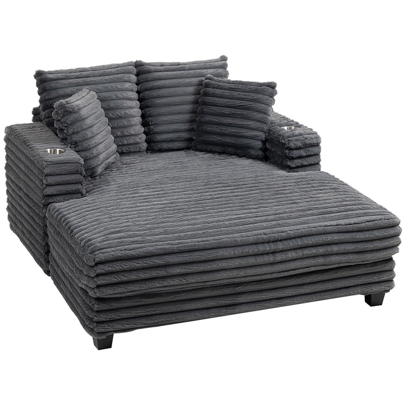 Oversized Chaise Lounge Comfy Chair with Grey Microfibre Corduroy Upholstery. 