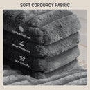 Close up of Soft and Comfortable Upholstery on an Oversized Chaise Lounge Comfy Chair with Grey Microfibre Corduroy Upholstery. 