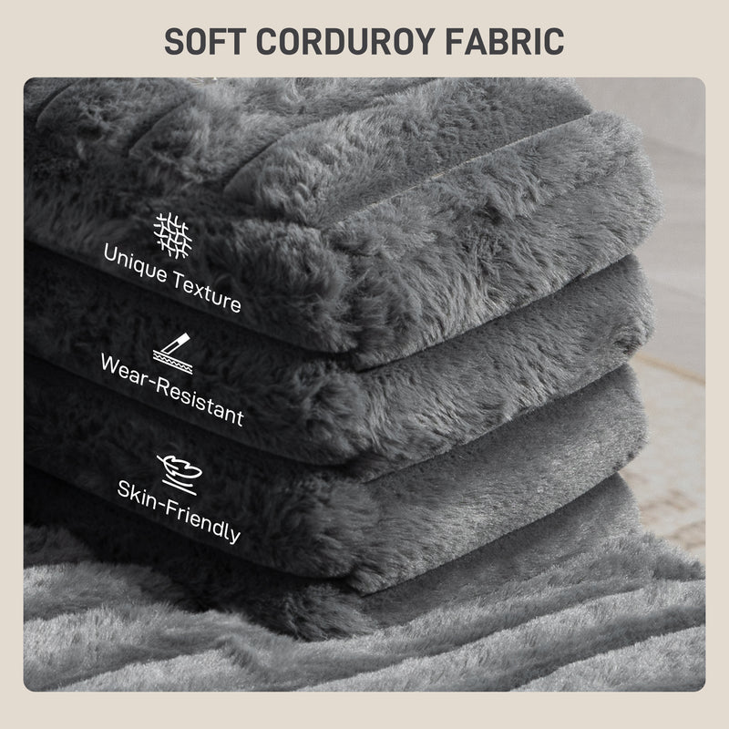 Close up of Soft and Comfortable Upholstery on an Oversized Chaise Lounge Comfy Chair with Grey Microfibre Corduroy Upholstery. 