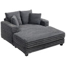 Oversized Chaise Lounge Comfy Chair with Grey Microfibre Corduroy Upholstery, Angled View on White Background 