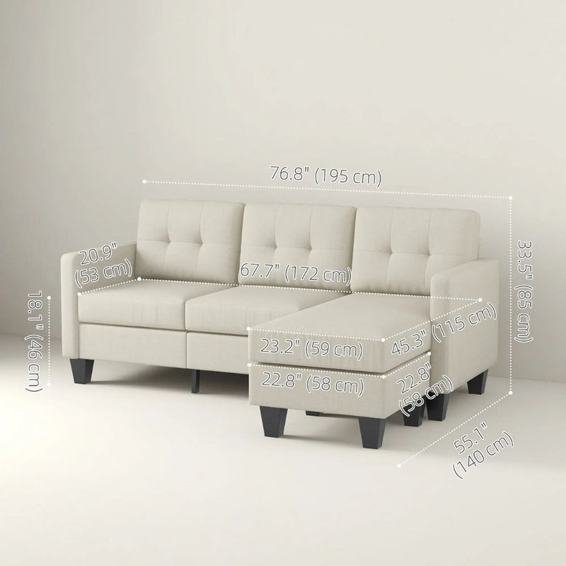 Carmen 77" Beige Upholstered Reversible Sectional Sofa