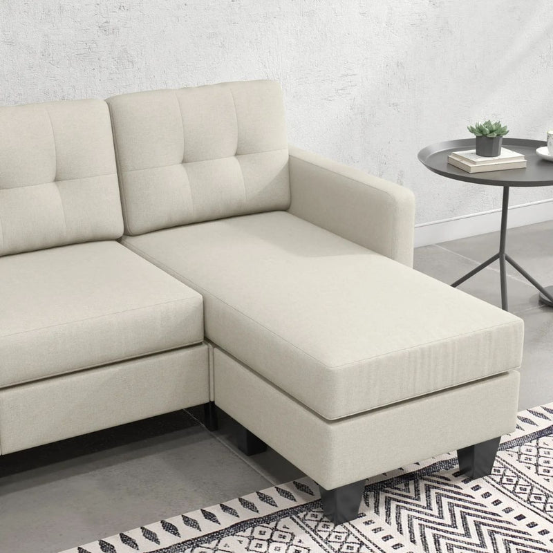 Carmen 77" Beige Upholstered Reversible Sectional Sofa