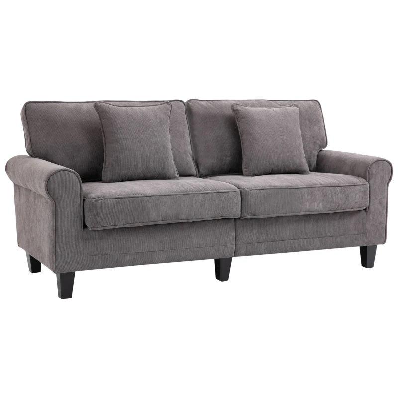 Benjamin 78" 3-Seat Corduroy Fabric Traditional Style Sofa - Light Grey