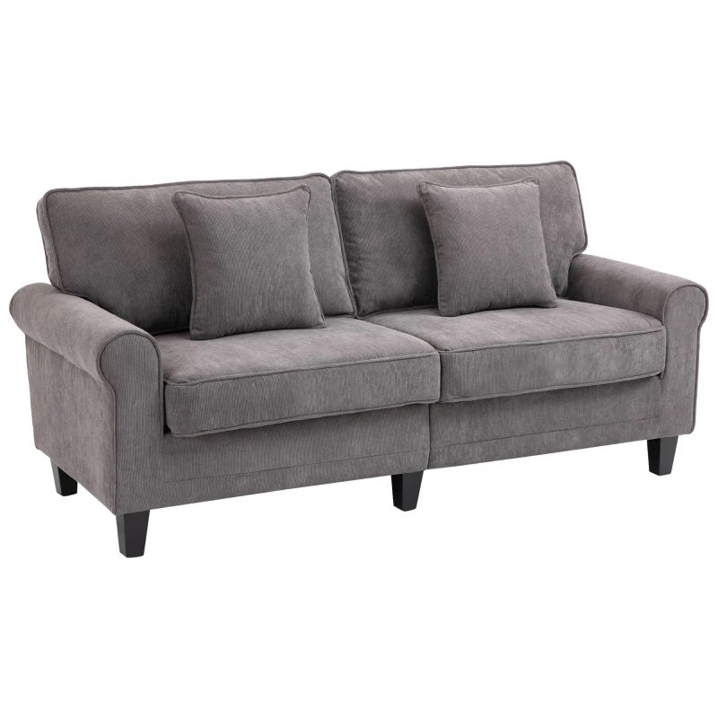 Benjamin 78" 3 Seat Grey Corduroy Sofa 