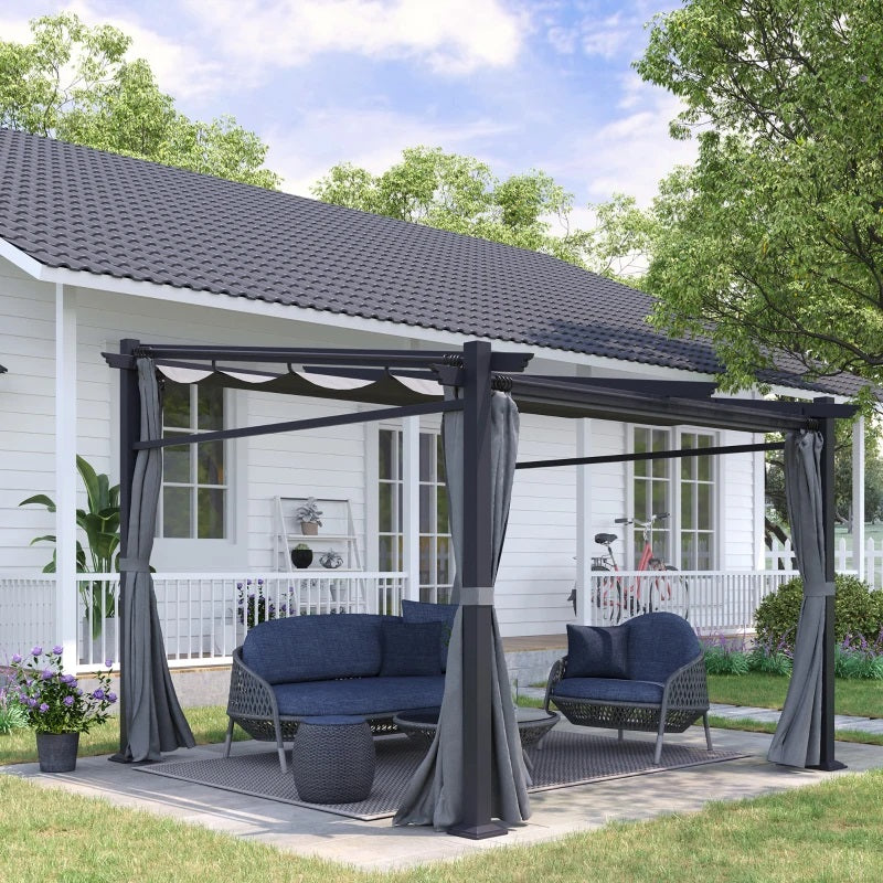 Bennington 10' x 10' Outdoor Pergola with Retractable Canopy and Privacy Walls - Grey