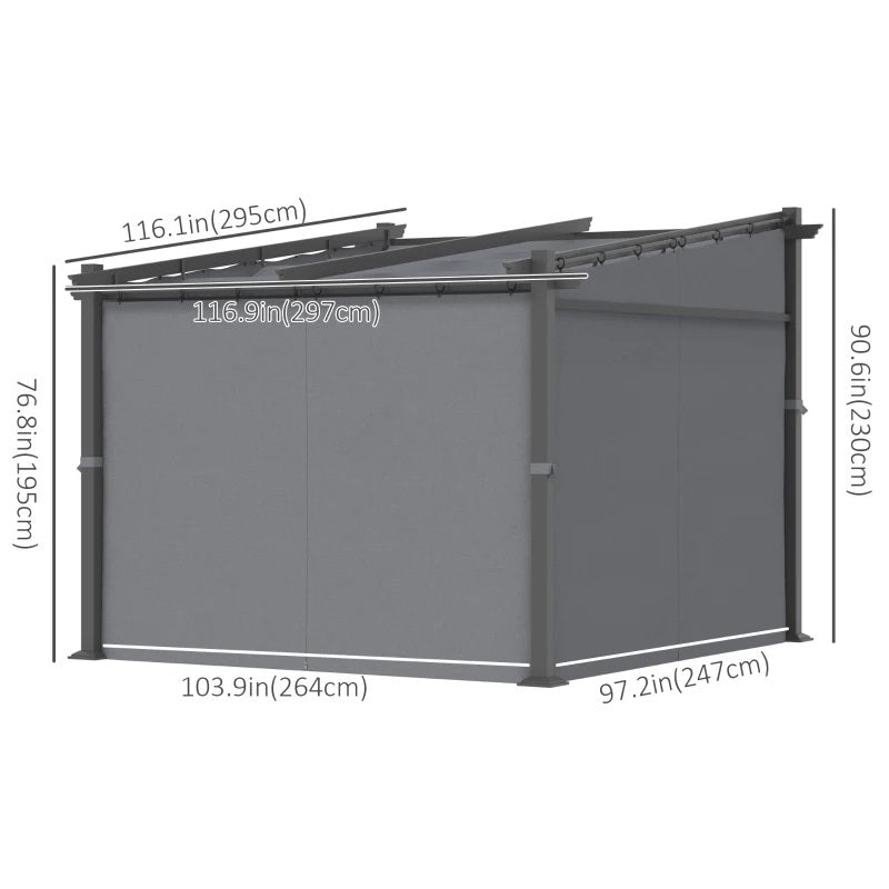 Bennington 10' x 10' Outdoor Pergola with Retractable Canopy and Privacy Walls - Grey