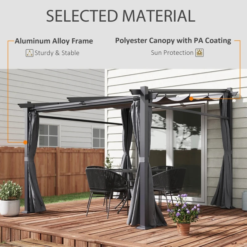 Bennington 10' x 10' Outdoor Pergola with Retractable Canopy and Privacy Walls - Grey