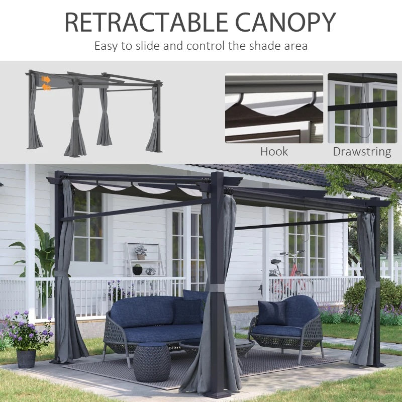 Bennington 10' x 10' Outdoor Pergola with Retractable Canopy and Privacy Walls - Grey