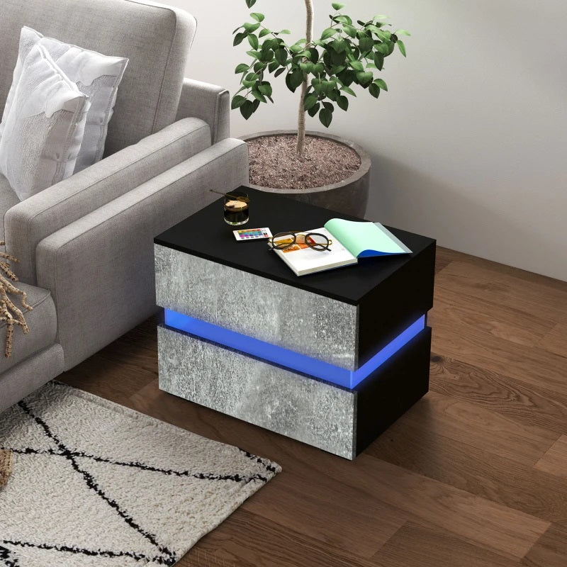 Bentlix Grey 2 Drawer Nightstand with RGB LED Light