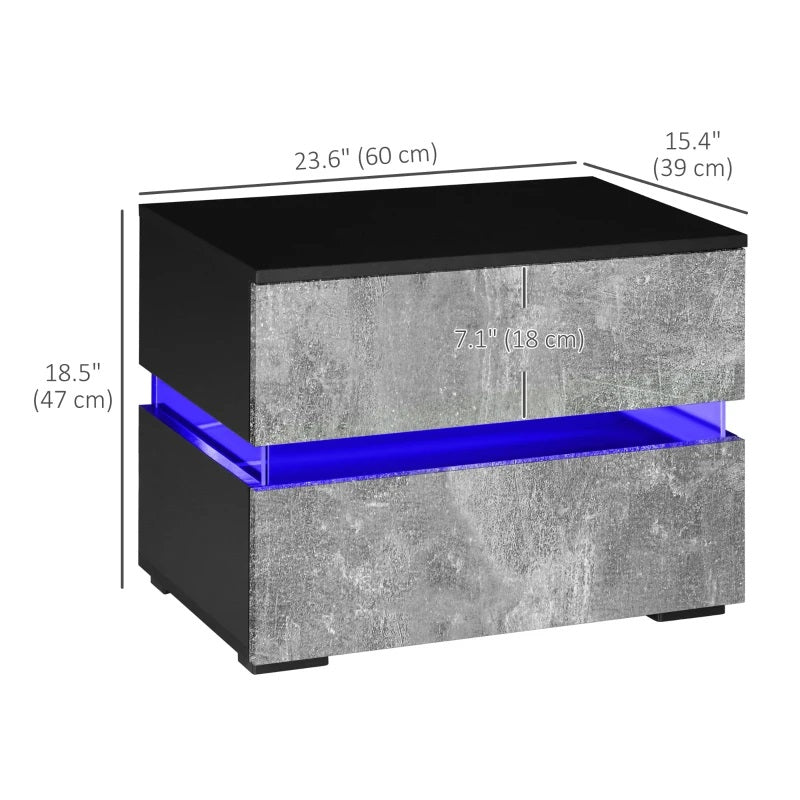 Bentlix Grey 2 Drawer Nightstand with RGB LED Light