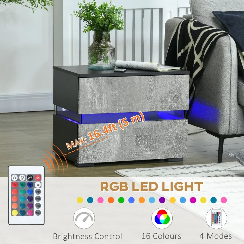 Bentlix Grey 2 Drawer Nightstand with RGB LED Light