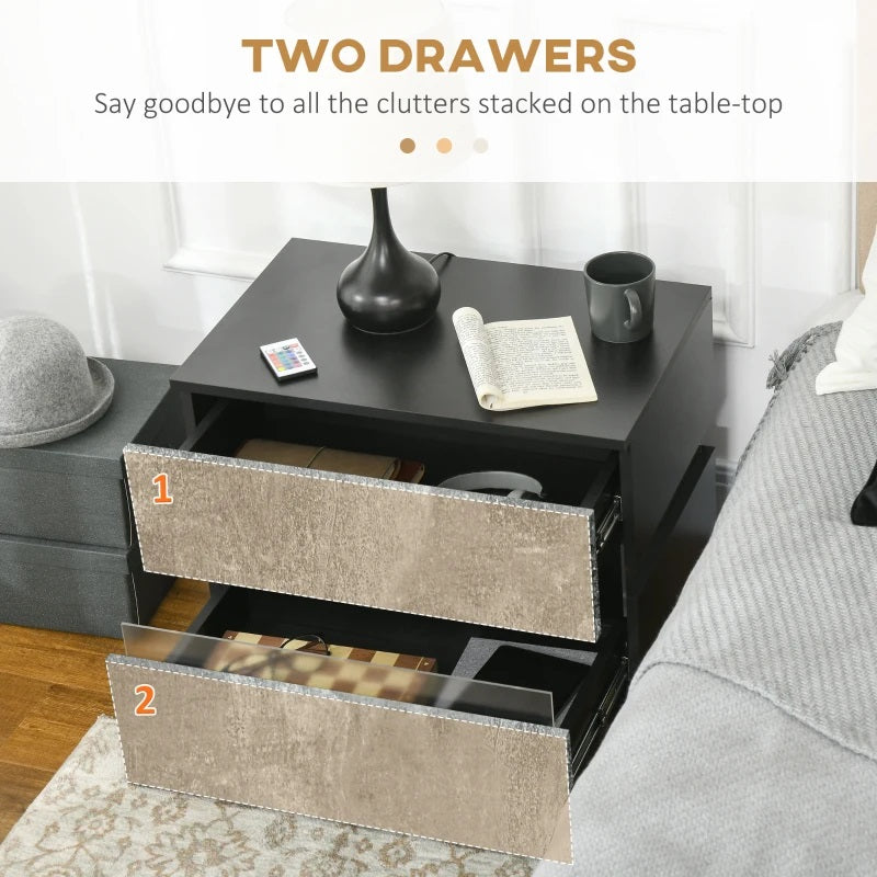 Bentlix Grey 2 Drawer Nightstand with RGB LED Light