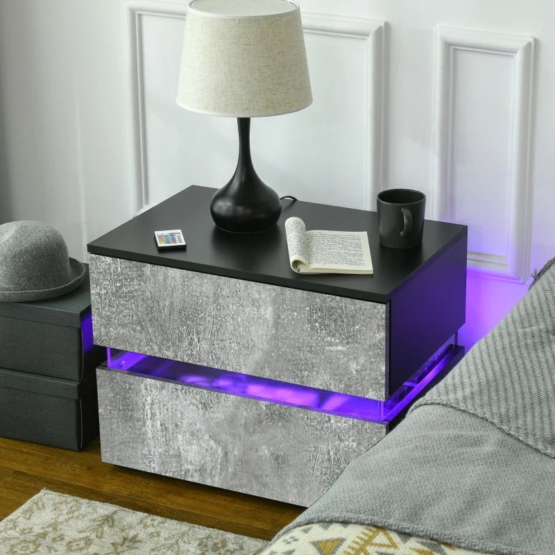 Bentlix Grey 2 Drawer Nightstand with RGB LED Light