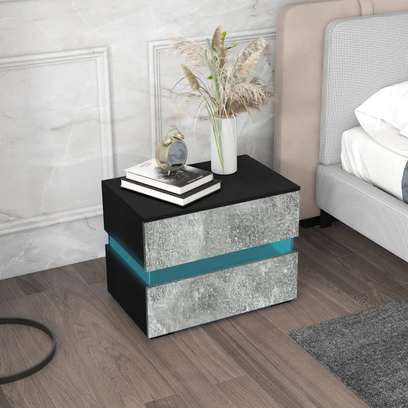 Bentlix Grey 2 Drawer Nightstand with RGB LED Light