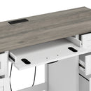 Berkely White Computer Desk with Grey Top, Charging Station, 6 Drawers and Keyboard Tray