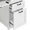 Berkely White Computer Desk with Grey Top, Charging Station, 6 Drawers and Keyboard Tray