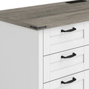 Berkely White Computer Desk with Grey Top, Charging Station, 6 Drawers and Keyboard Tray