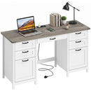 Berkely White Computer Desk with Grey Top, Charging Station, 6 Drawers and Keyboard Tray