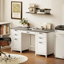 Berkely White Computer Desk with Grey Top, Charging Station, 6 Drawers and Keyboard Tray