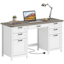 Berkely White Computer Desk with Grey Top, Charging Station, 6 Drawers and Keyboard Tray