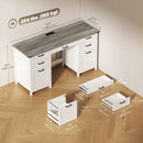Berkely White Computer Desk with Grey Top, Charging Station, 6 Drawers and Keyboard Tray