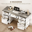 Berkely White Computer Desk with Grey Top, Charging Station, 6 Drawers and Keyboard Tray