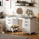 Berkely White Computer Desk with Grey Top, Charging Station, 6 Drawers and Keyboard Tray