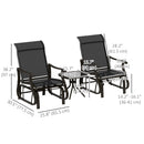 Birmingham 3pc Outdoor Glider Chair Set with Table for Patio, Black