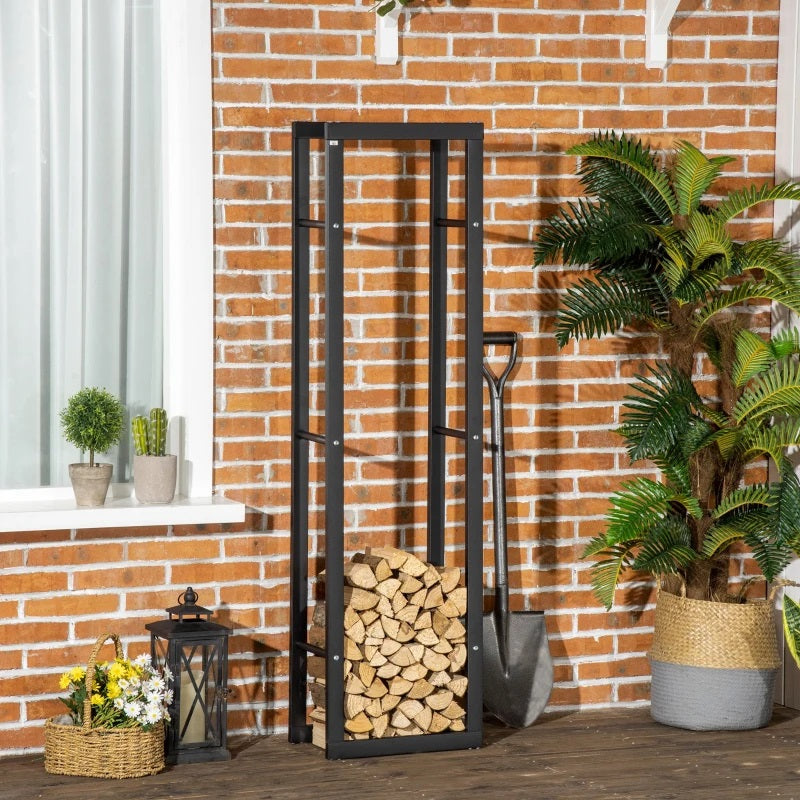 Black Vertical Indoor Outdoor Log Holding Firewood Rack - 16"W x 59"H