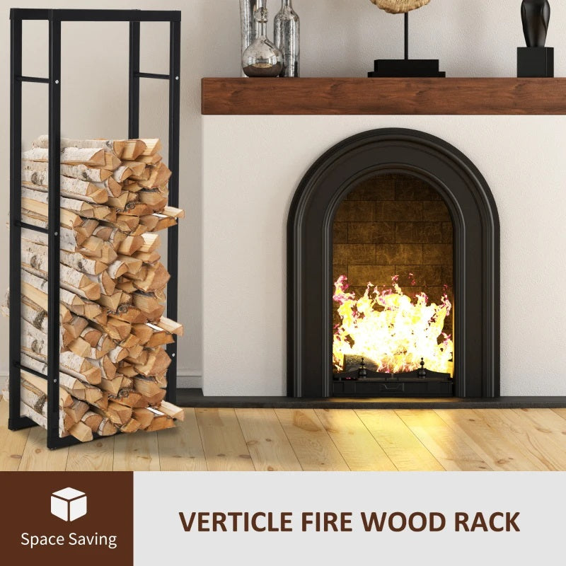 Black Vertical Indoor Outdoor Log Holding Firewood Rack - 16"W x 59"H