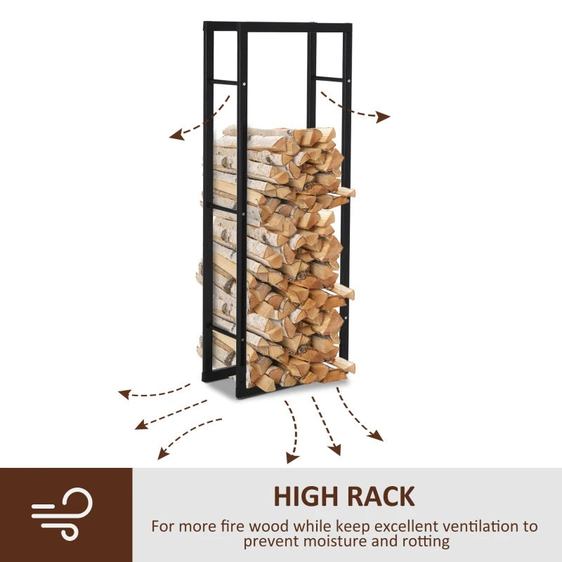 Black Vertical Indoor Outdoor Log Holding Firewood Rack - 16"W x 59"H