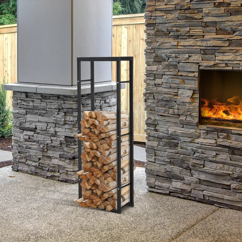 Black Vertical Indoor Outdoor Log Holding Firewood Rack - 16"W x 59"H