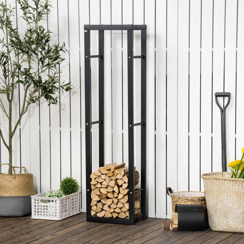 Black Vertical Indoor Outdoor Log Holding Firewood Rack - 16"W x 59"H