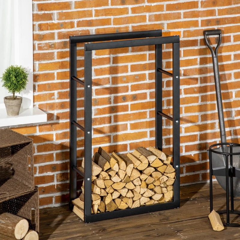 Black Vertical Indoor Outdoor Log Holding Firewood Rack - 24"W x 39"H