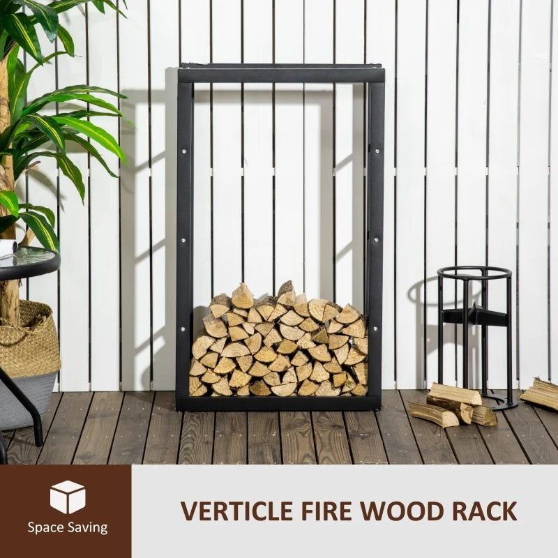 Black Vertical Indoor Outdoor Log Holding Firewood Rack - 24"W x 39"H