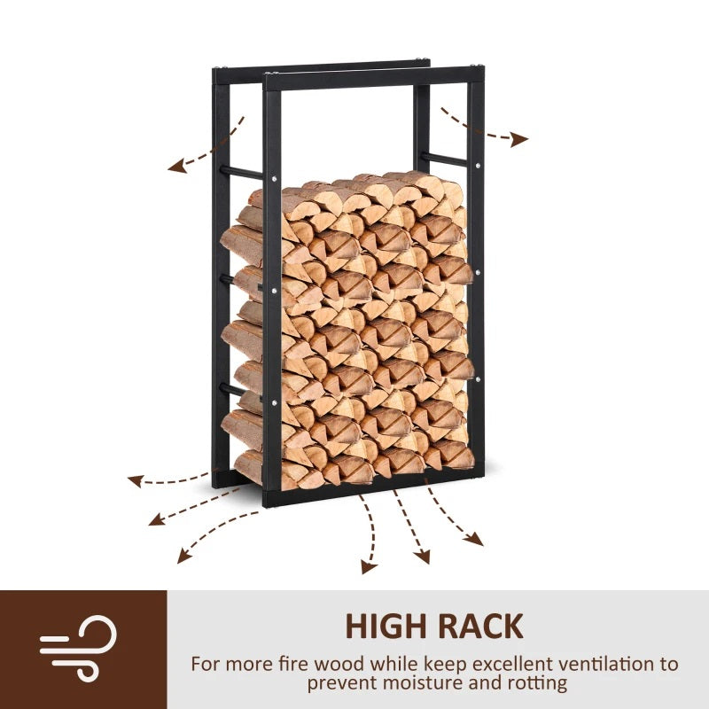 Black Vertical Indoor Outdoor Log Holding Firewood Rack - 24"W x 39"H