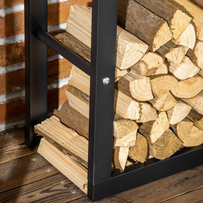 Black Vertical Indoor Outdoor Log Holding Firewood Rack - 24"W x 39"H