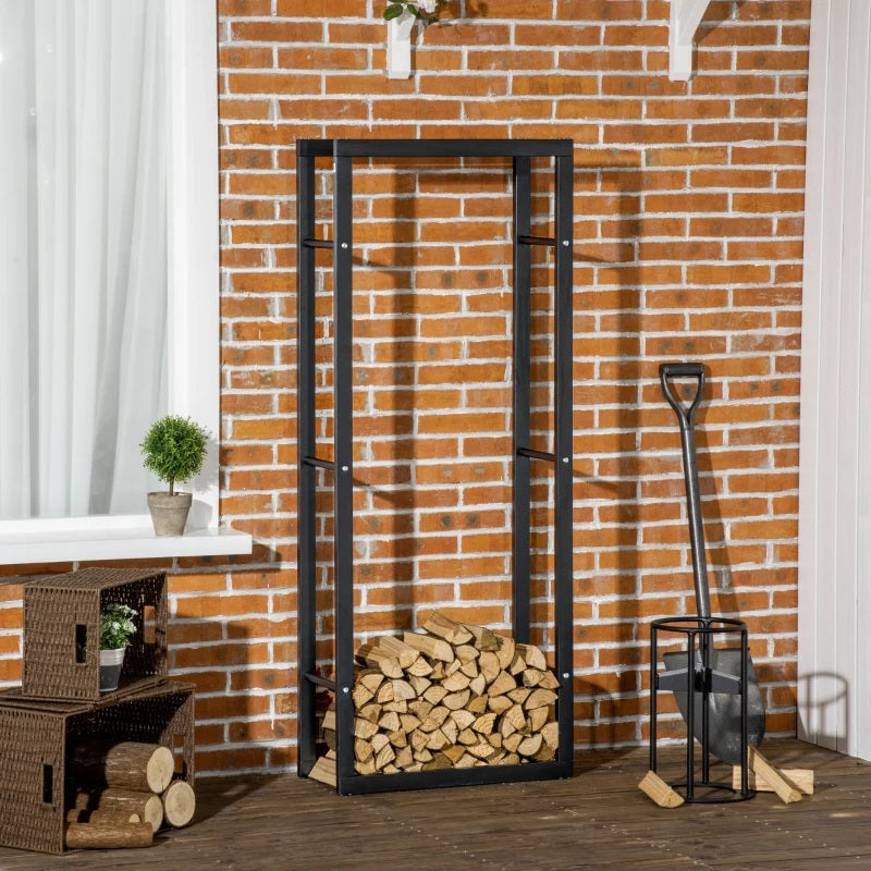 Black Vertical Indoor Outdoor Log Holding Firewood Rack - 24"W x 59"H