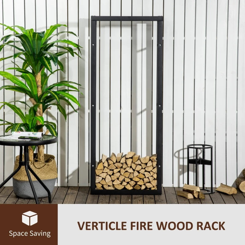 Black Vertical Indoor Outdoor Log Holding Firewood Rack - 24"W x 59"H