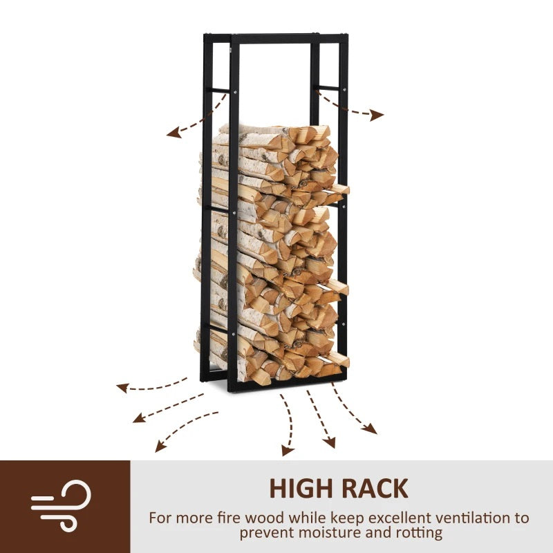 Black Vertical Indoor Outdoor Log Holding Firewood Rack - 24"W x 59"H