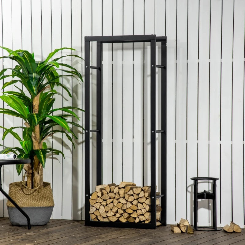 Black Vertical Indoor Outdoor Log Holding Firewood Rack - 24"W x 59"H