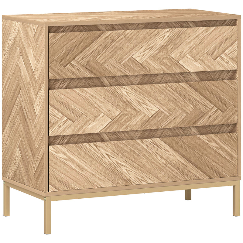 Blessed Creek 3-Drawer Herringbone Dresser for Bedroom - Natural Wood