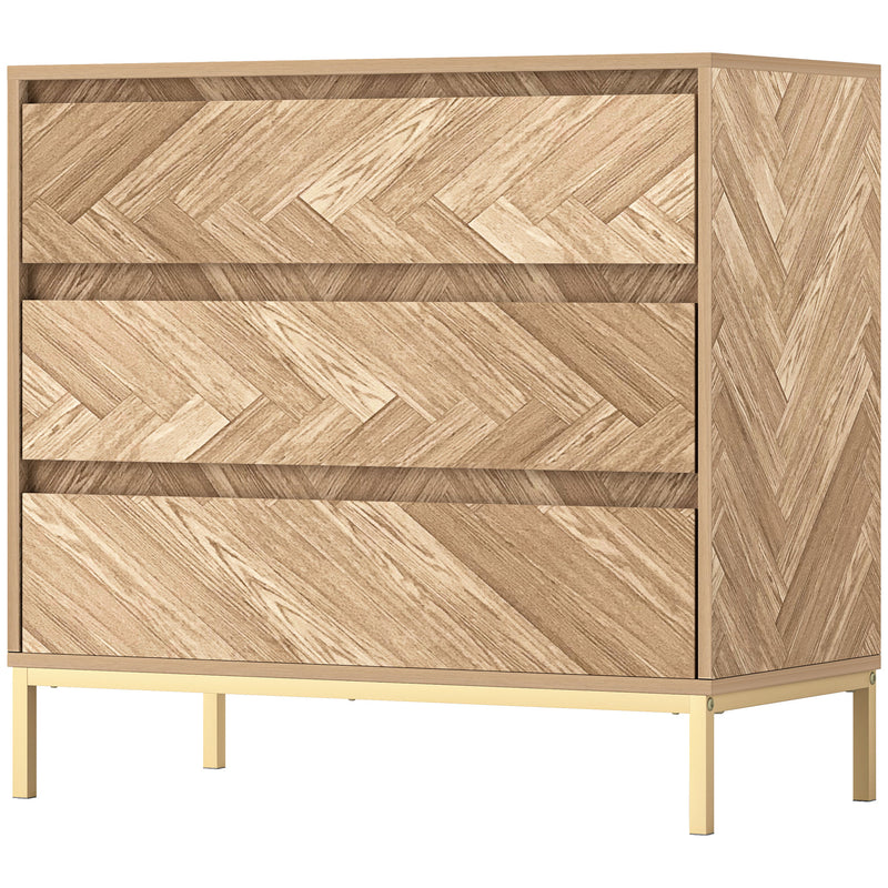 Blessed Creek 3-Drawer Herringbone Dresser for Bedroom - Natural Wood