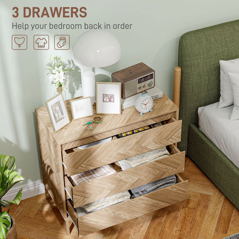 Blessed Creek 3-Drawer Herringbone Dresser for Bedroom - Natural Wood